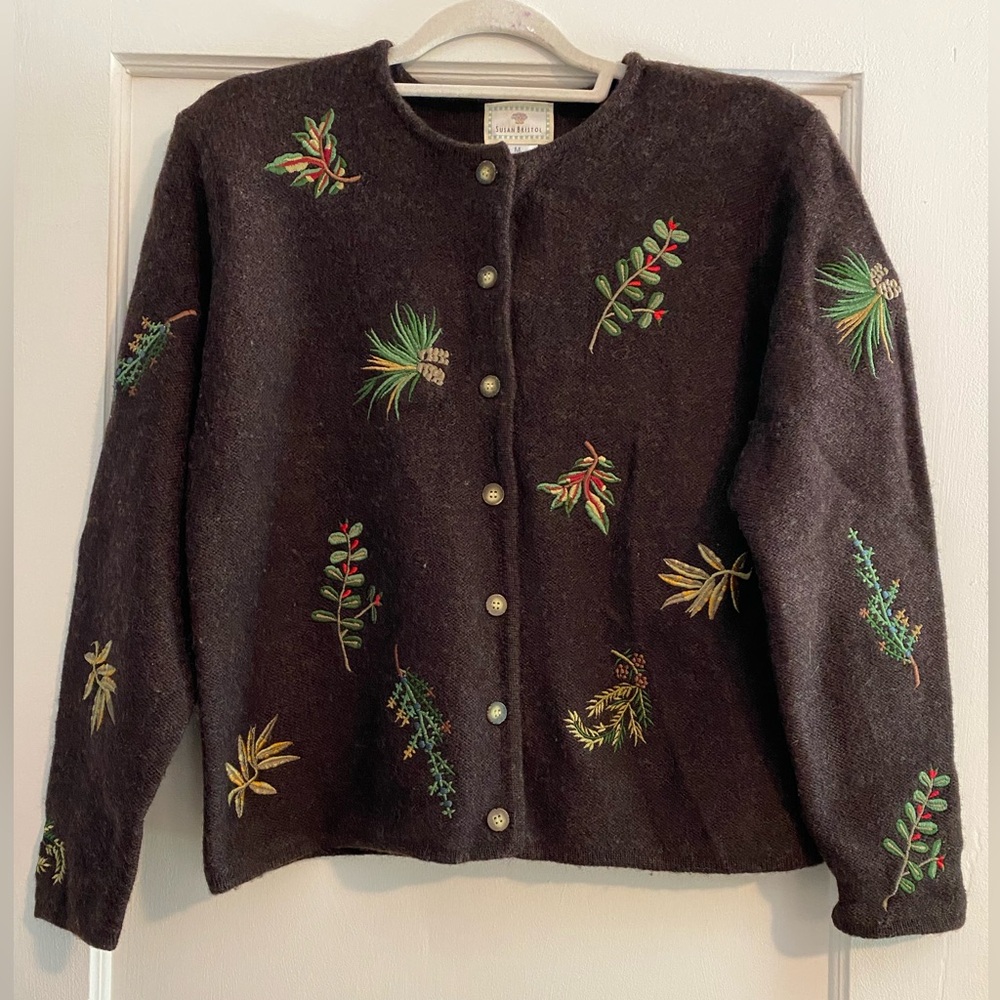 Vintage Susan Bristol 100% Wool Ugly Christmas Woodsy Branches Sweater Sz Medium